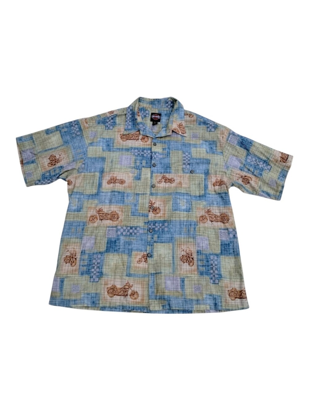 Vintage Harley Davidson Hawaiian Button Up Shirt Men's Size 2XL Printed Blue